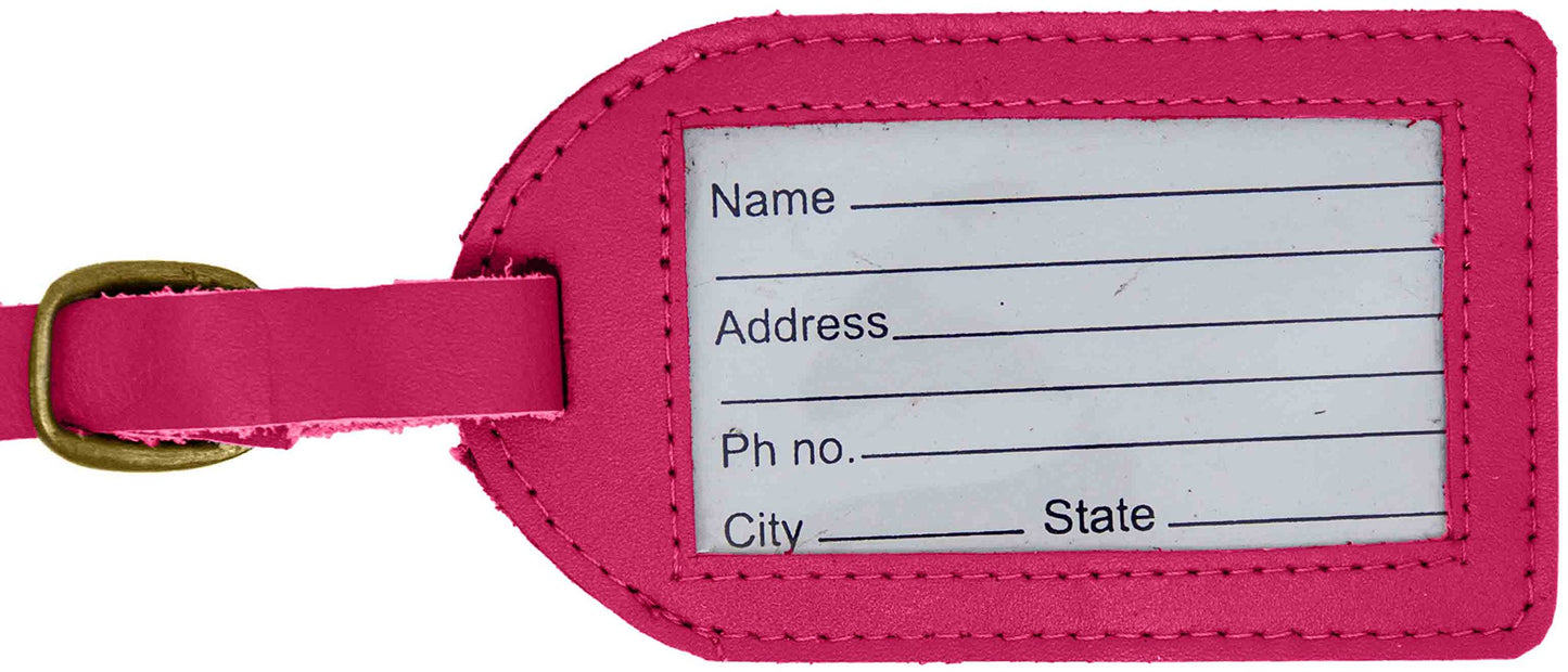Pink Leather Luggage Tag with Buckle Strap QGM22552