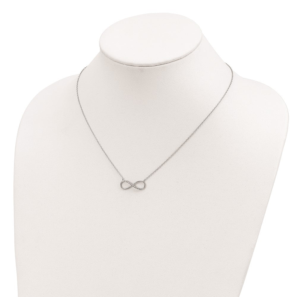 Sterling Silver Rhodium-plated with CZ Infinity w/ 2 IN EXT Necklace 16 Inches