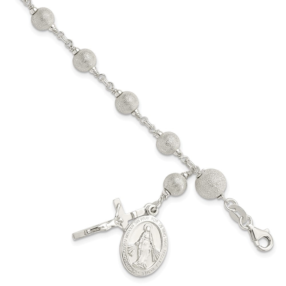 Sterling Silver Polished Laser-cut Rosary Bracelet 7.75 inches