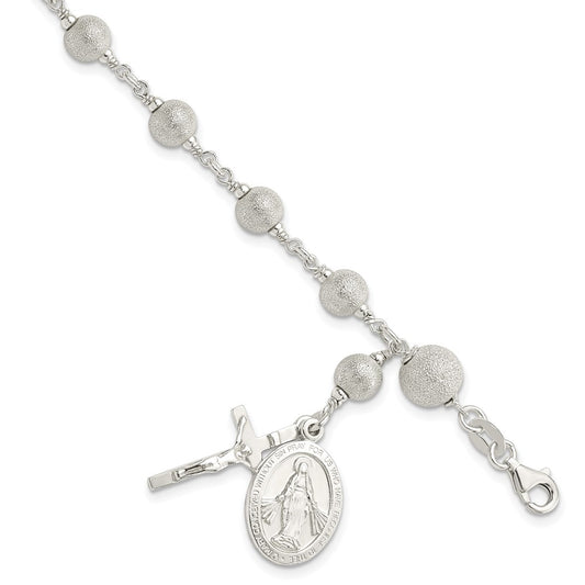 Sterling Silver Polished Laser-cut Rosary Bracelet 7.75 inches