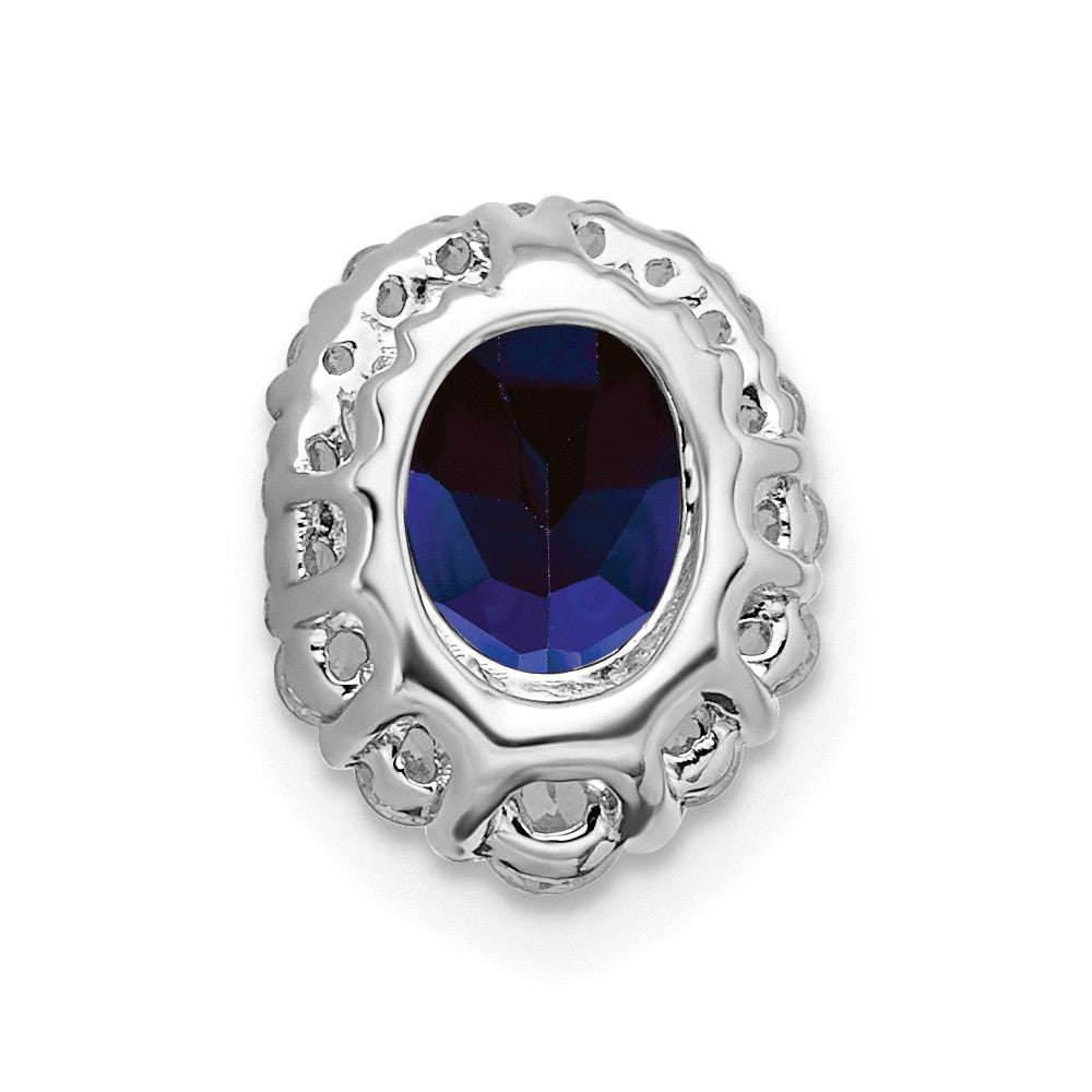 14k White Gold 1/3 carat Lab Grown Diamond VS/SI+ G+ and Lab Created Blue Sapphire Halo Chain Slide Pendant