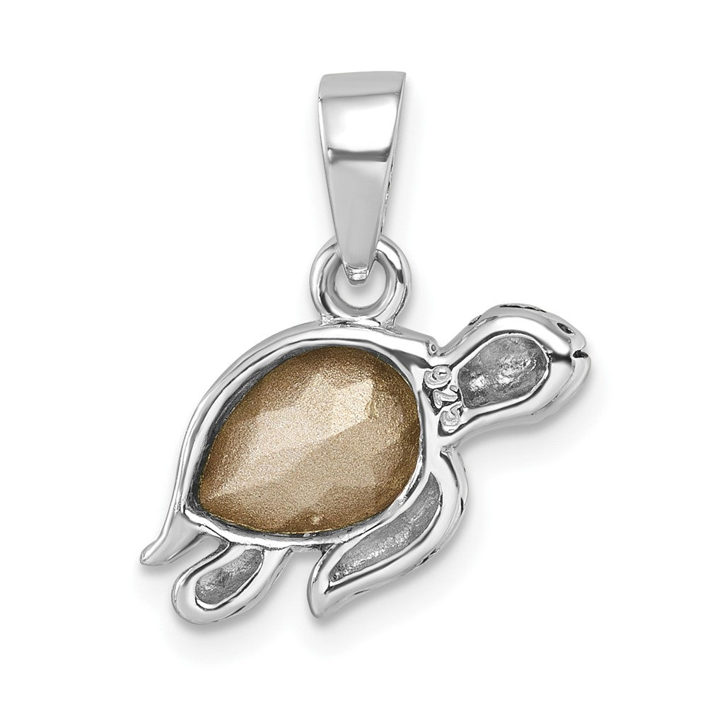 Sterling Silver Rhodium-Plated Polished and Antiqued Crystal Swimming Turtle Pendant