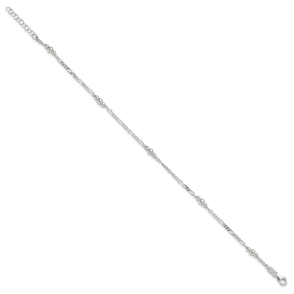 Sterling Silver Polished Bead Plus 1in ext. Anklet 9 inches