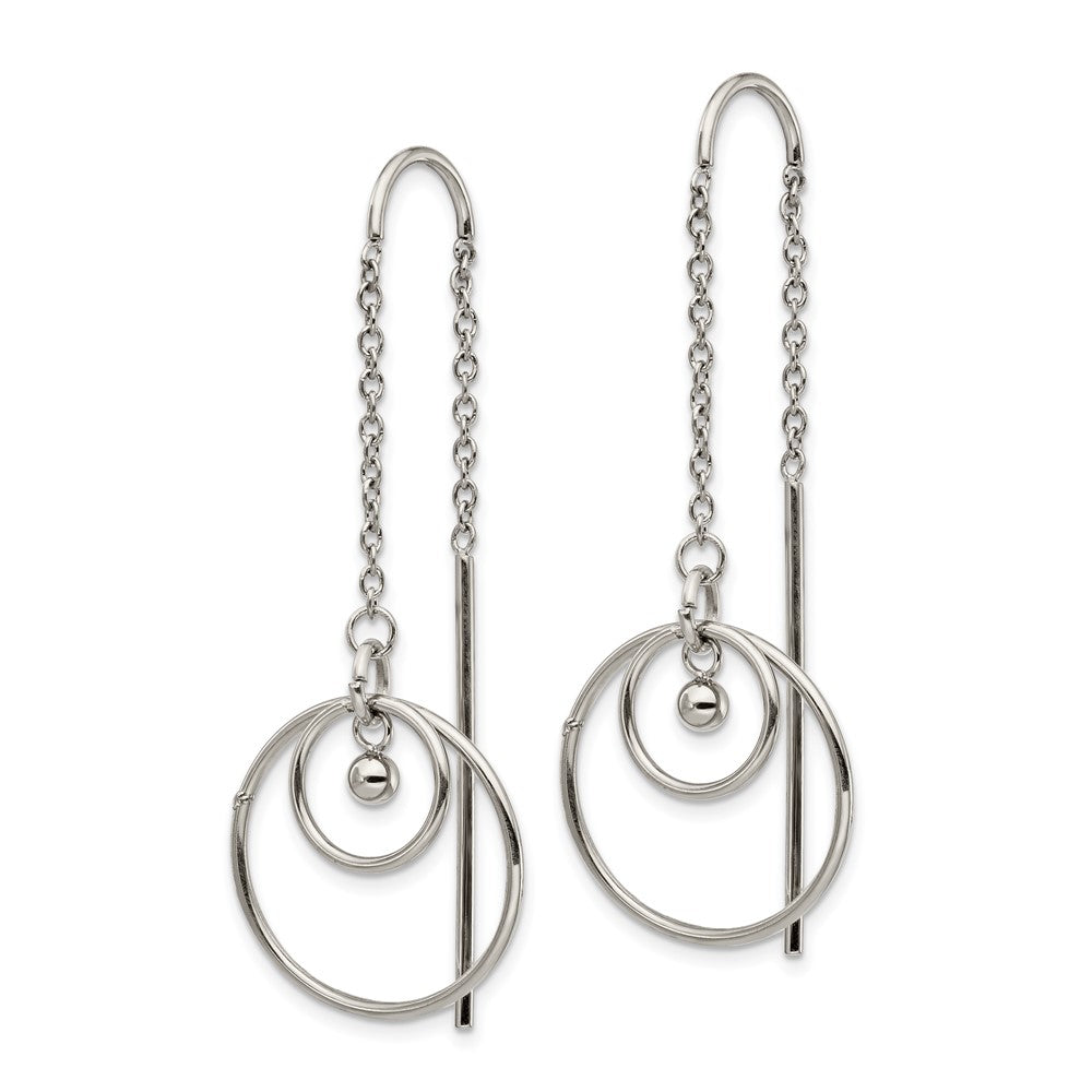 Stainless Steel Polished Circle Dangle Threader Earrings