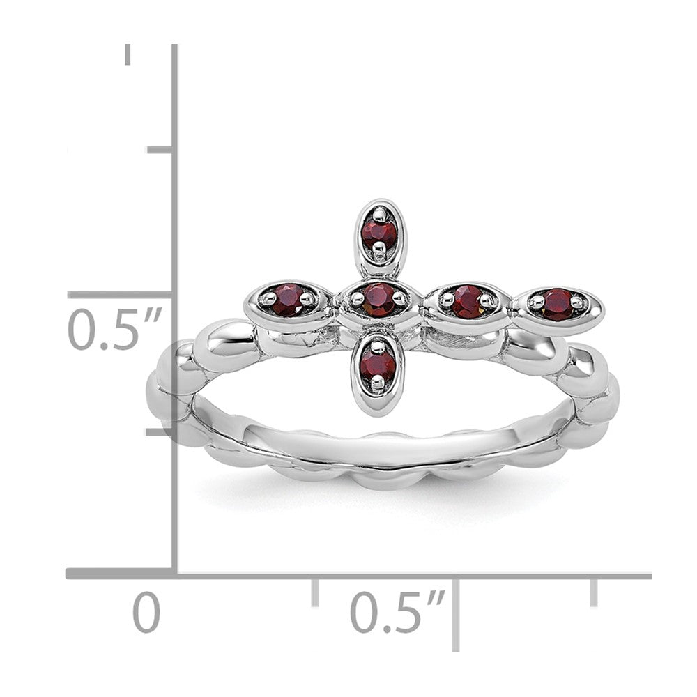 Sterling Silver Stackable Expressions Rhodium-plated Garnet Cross Ring Size -5