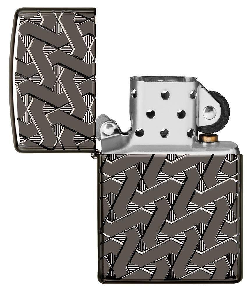 Zippo Armor Geometric Weave Design High Polish Black Ice Pocket Lighter