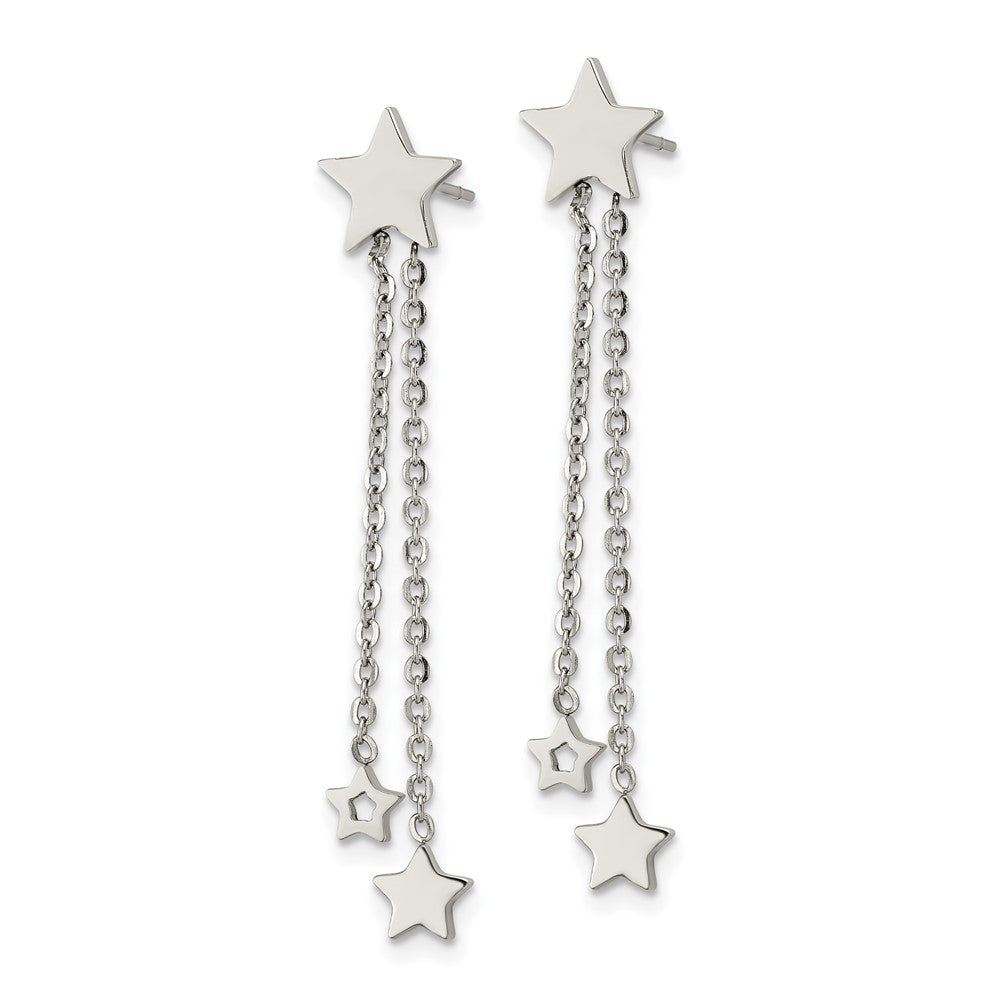 Stainless Steel Polished Stars Post Dangle Earrings