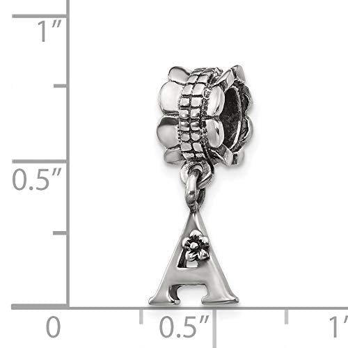925 Sterling Silver Polished Artisan Oxidized Reflections Letter Name Personalized Monogram Initial a Dangle Bead Charm