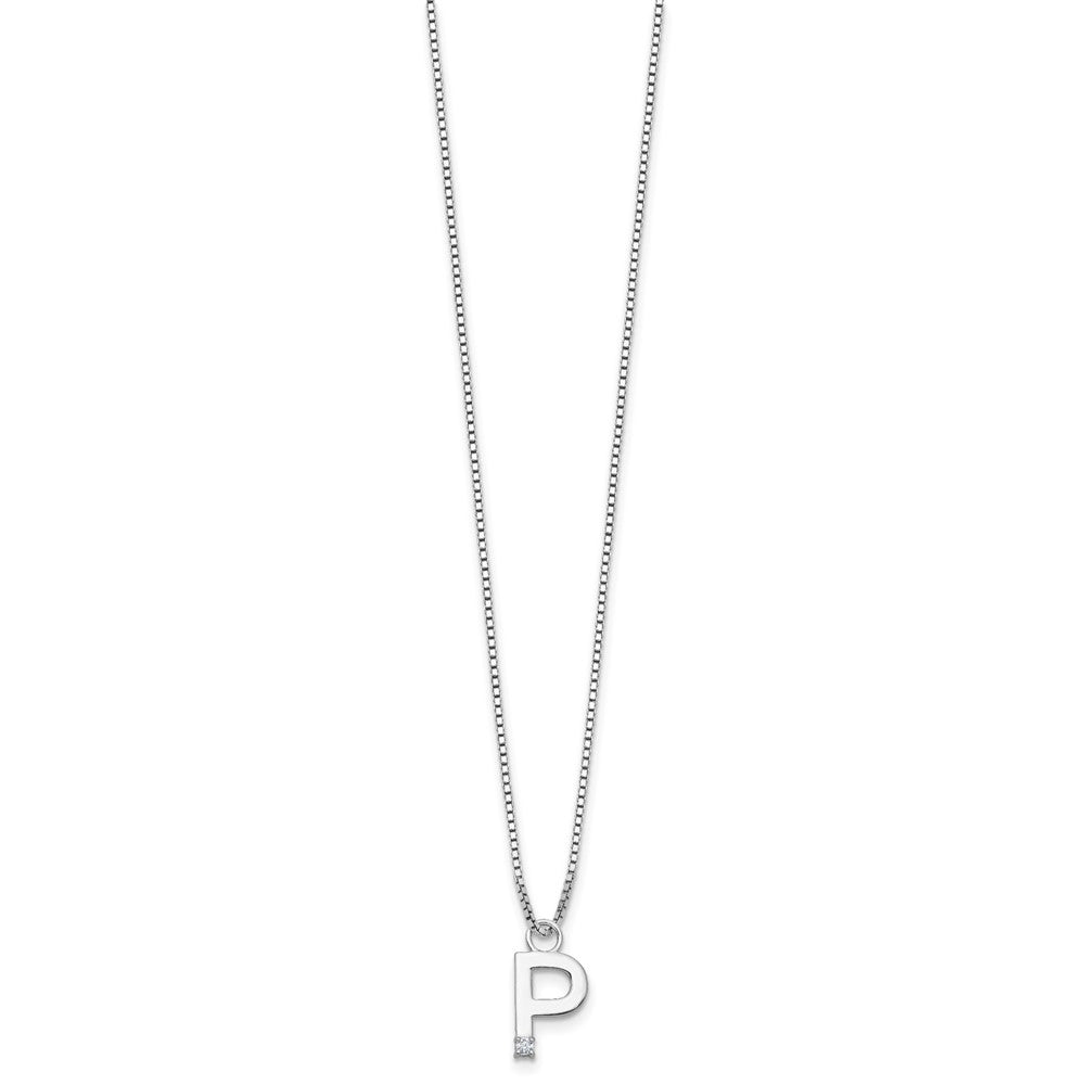 White Ice Sterling Silver Rhodium-plated 18 inch Diamond Letter P Initial Necklace plus 2 inch Extender 18 Inches