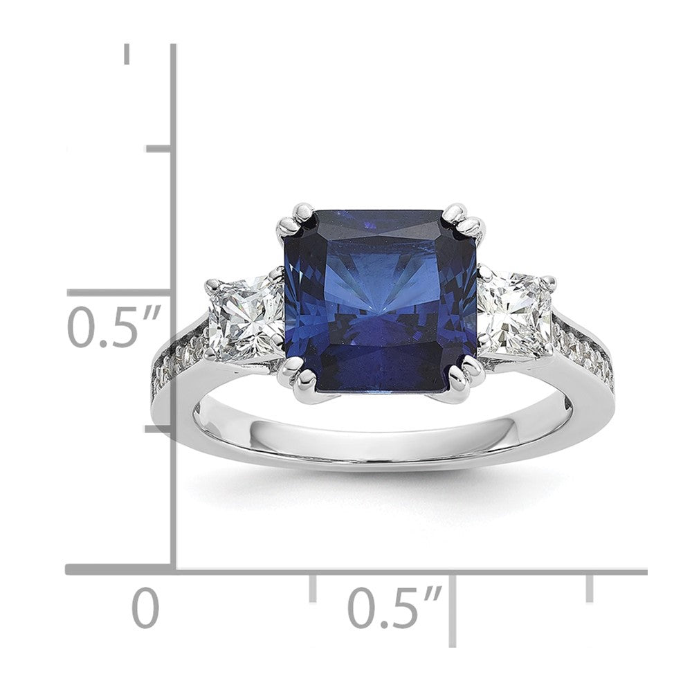 Cheryl M Sterling Silver Rhodium-plated Polished Fancy Blue and White CZ 3-Stone Ring