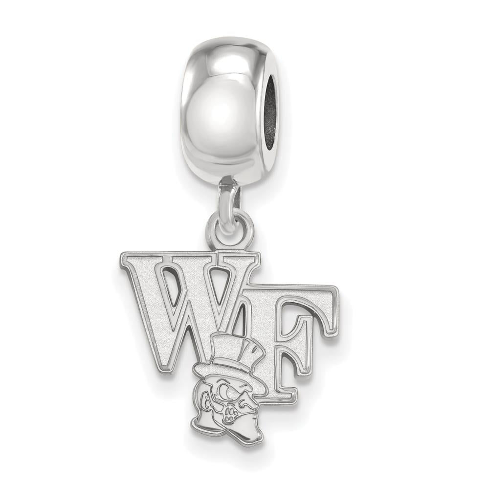 Sterling Silver Rhodium-plated LogoArt Wake Forest University W-F Deacon Small Dangle Bead