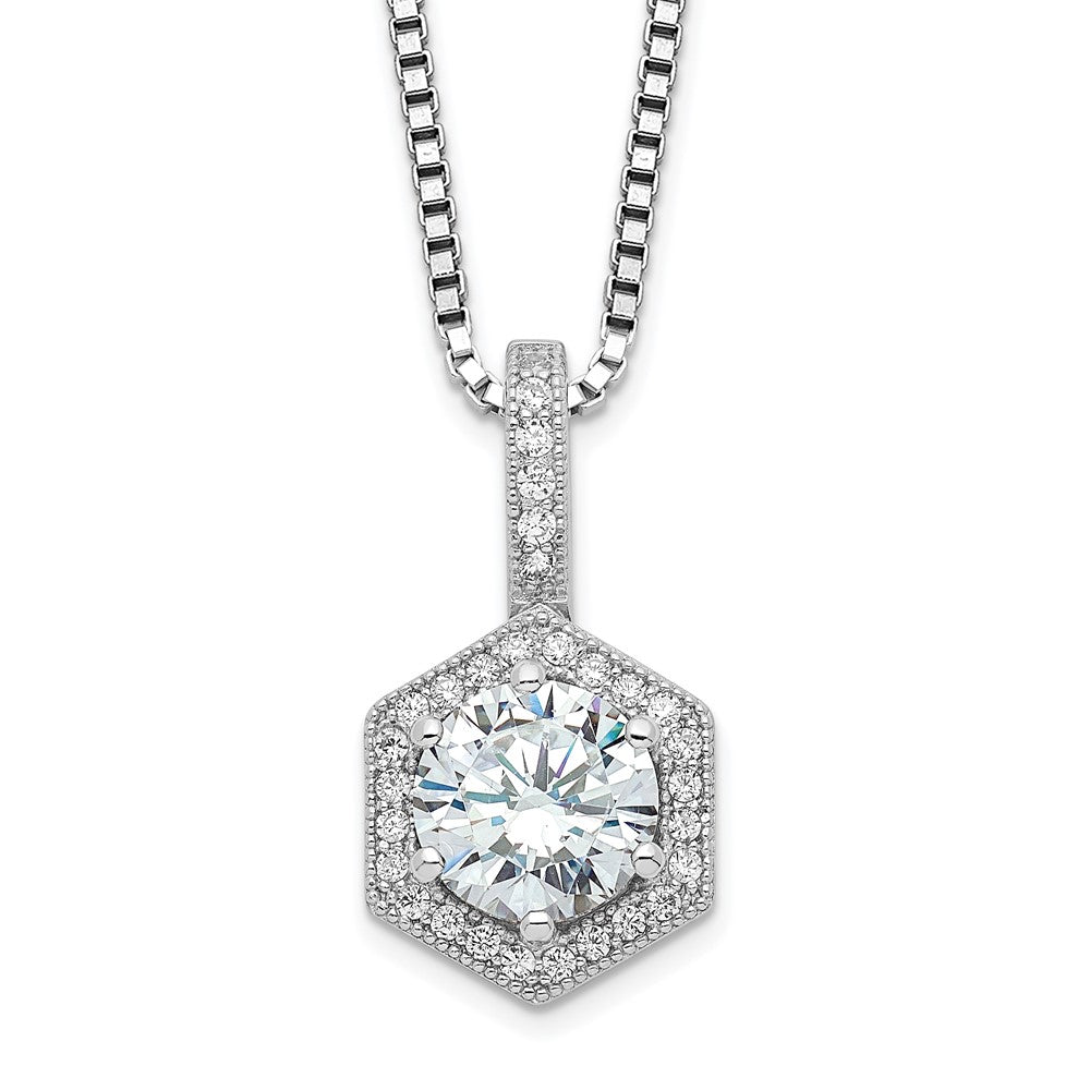 Brilliant Embers Sterling Silver Rhodium-plated 31 Stone 18 inch Micro Pav‚ CZ Hexagon Necklace with 2 Inch Extender 18 Inches