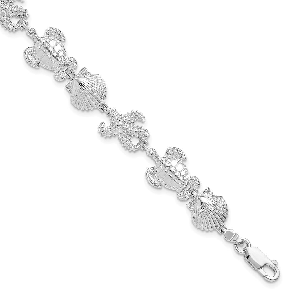 De-Ani Sterling Silver Rhodium-Plated Polished Turtle / Shell / Starfish Bracelet 7.5 inches