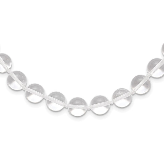 Sterling Silver 10-10.5mm Smooth Beaded Clear Crystal Necklace