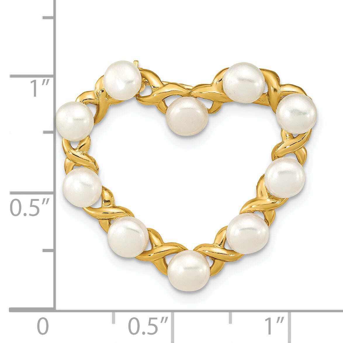 Primal Gold 14 Karat Yellow Gold 4-5mm Button White Freshwater Cultured Pearl Heart Brooch