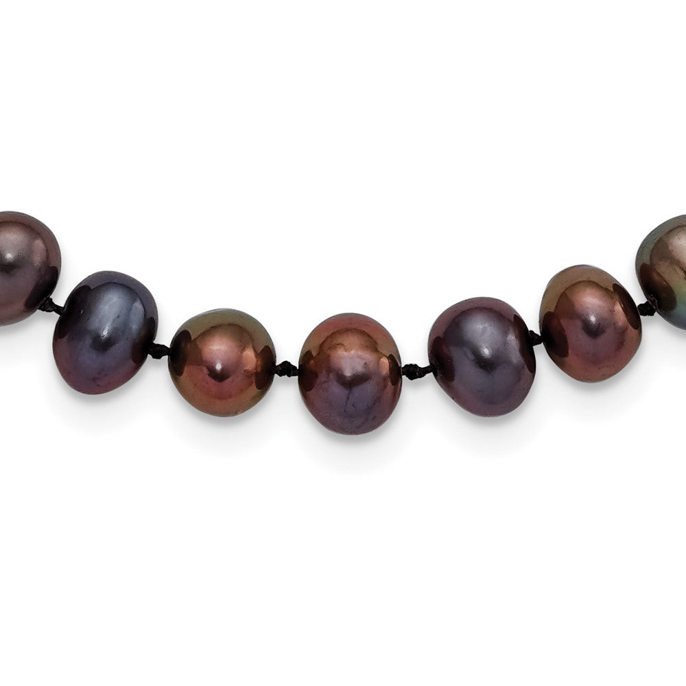 Sterling Silver Rhodium-plated 7-8mm Black Near-Round Freshwater Cultured Pearl 24 inch Necklace 24 Inches