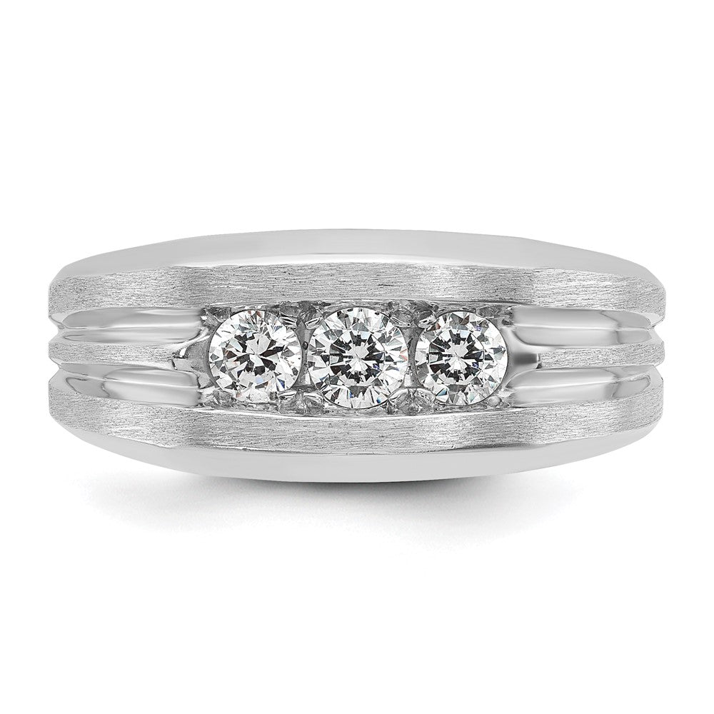 IBGoodman 14k White Gold 1/2 carat Lab Grown Diamond VS/SI+ G+ Three Stone Complete Polished and Satin Men's Ring