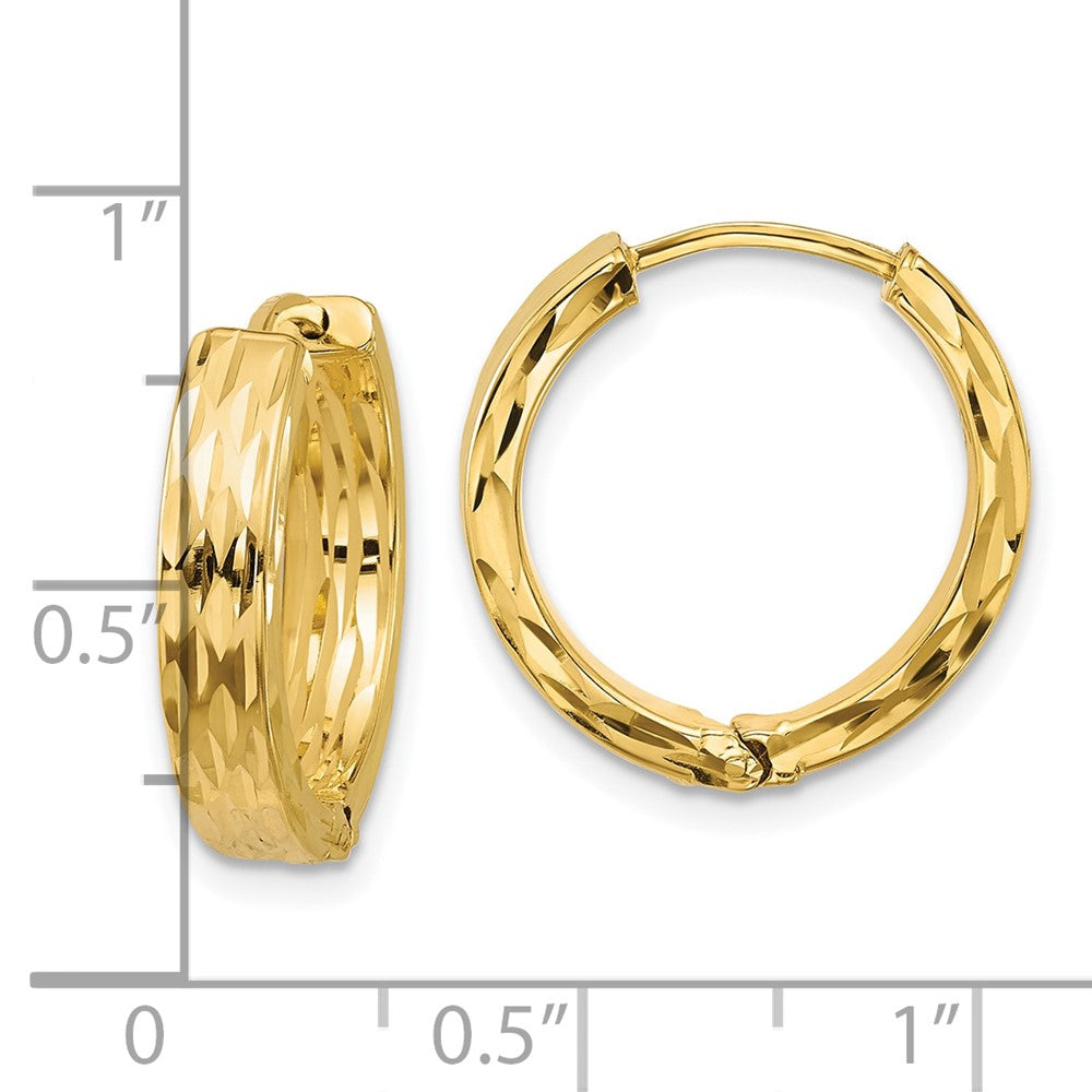 Leslie's' 14K Polished and Dia-cut Square Tube Hinged Hoop Earrings