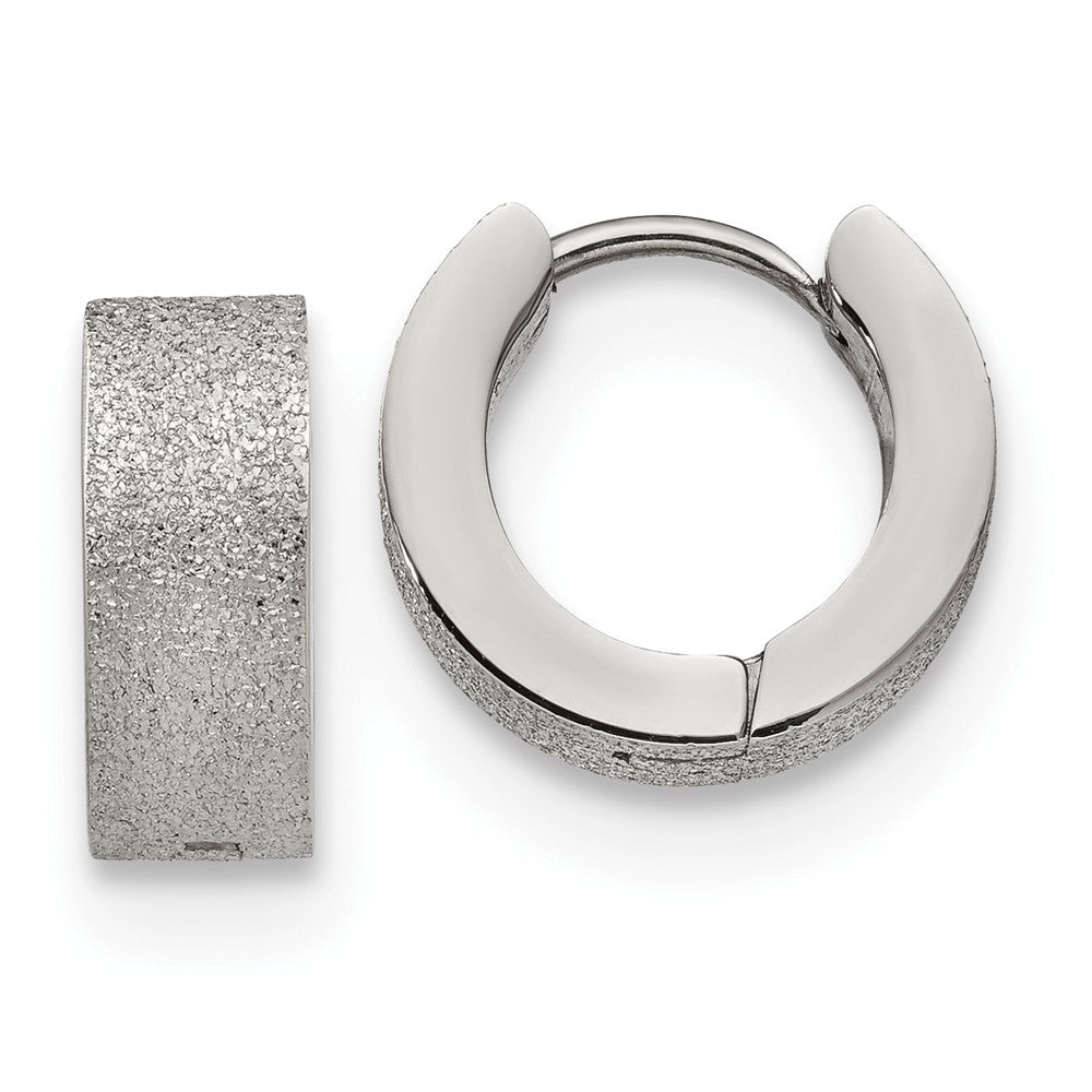 Stainless Steel Polished and Sandblasted 5mm Hinged Hoop Earrings
