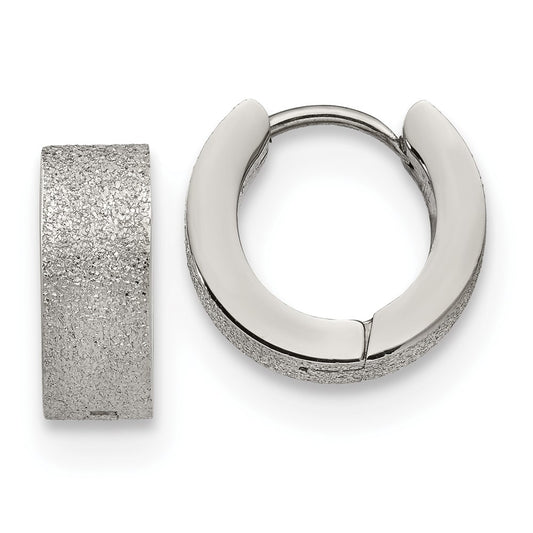 Stainless Steel Polished and Sandblasted 5mm Hinged Hoop Earrings
