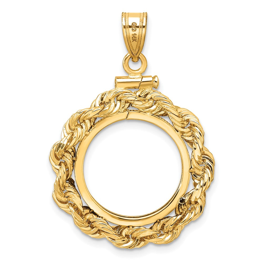 Wideband Distinguished Coin Jewelry 14k Polished Rope 16.5mm x 1.35mm Screw Top Coin Bezel Pendant