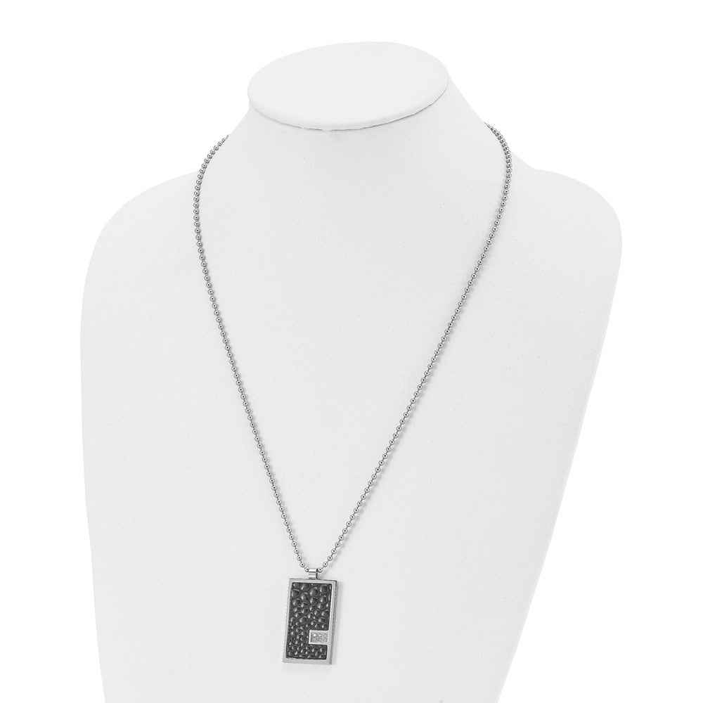Stainless Steel Polished Stingray Imit. Leather 1/10ct. Dia 24in Necklace