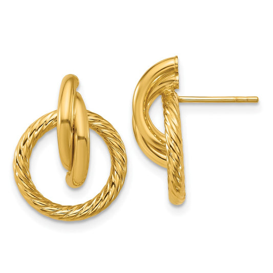 14K Polished and Twisted Circles Drop Post Earrings
