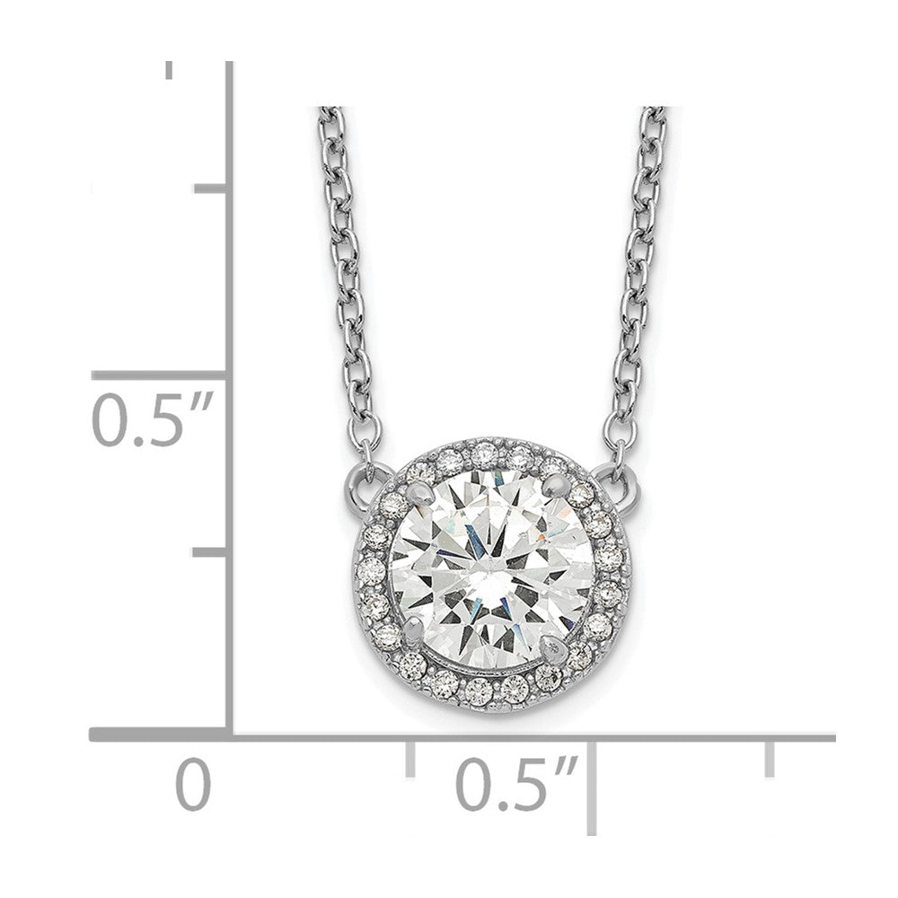 Sterling Silver Rhodium-plated Round CZ Halo w/1in ext Necklace 16 Inches