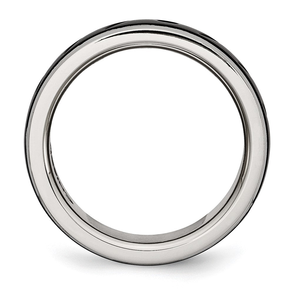 Stainless Steel Polished Black IP-plated 8mm Grooved Band Size - 10.5