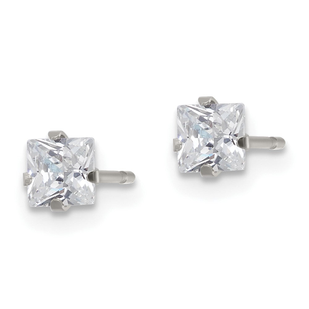 Stainless Steel Polished 4mm Square CZ Stud Post Earrings