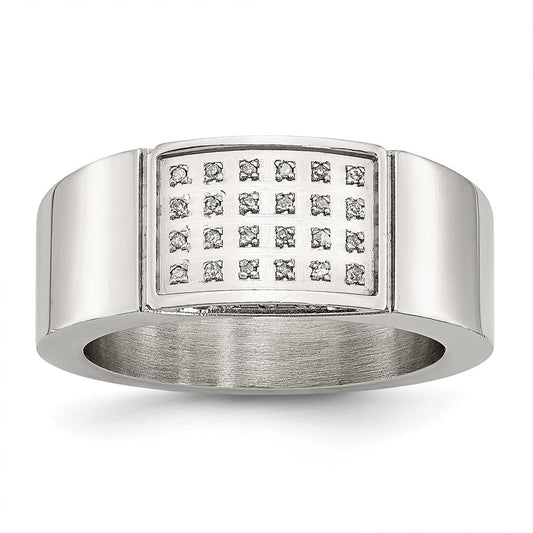 Stainless Steel Polished 1/10ct Diamond 9.5mm Band Size - 11.5