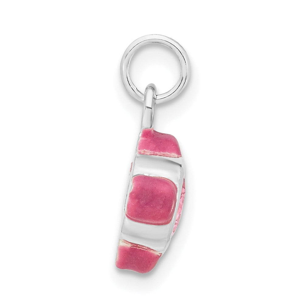 Sterling Silver Polished CZ Pink Enameled Fish Charm