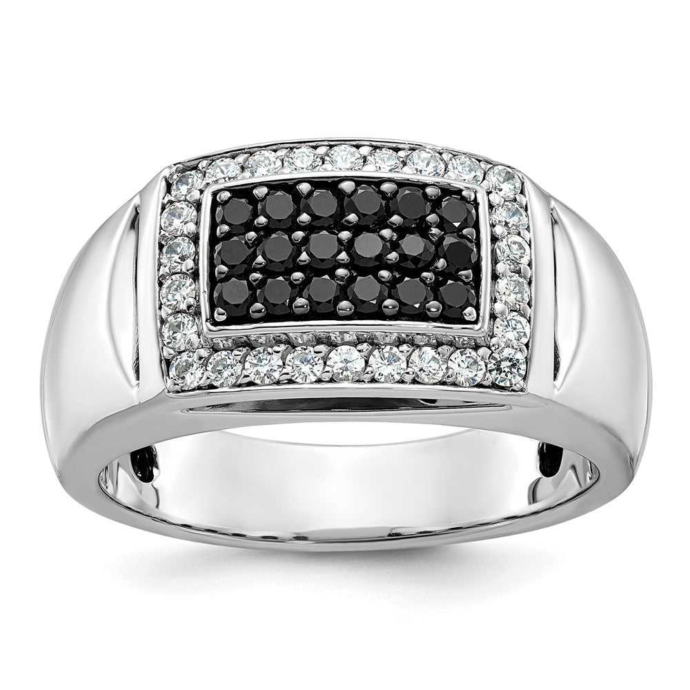 IBGoodman 14k White Gold Men's Polished and Cut-Out 3/4 Carat AA Quality Black and White Diamond Rectangle Ring