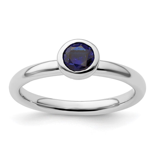 Sterling Silver Stackable Expressions Low 5mm Round Cr. Sapphire Ring Size -5