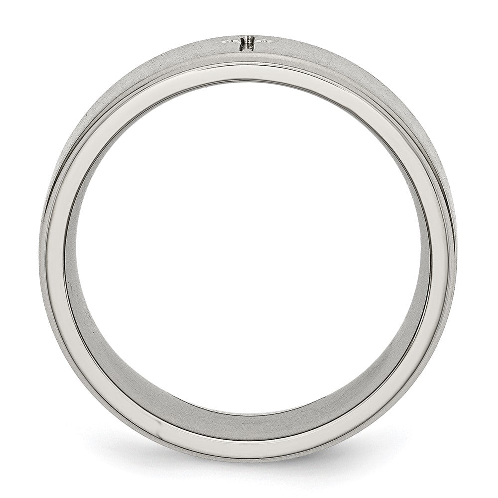 Stainless Steel Brushed and Polished Cross 8mm Ridged Edge Band Size - 10