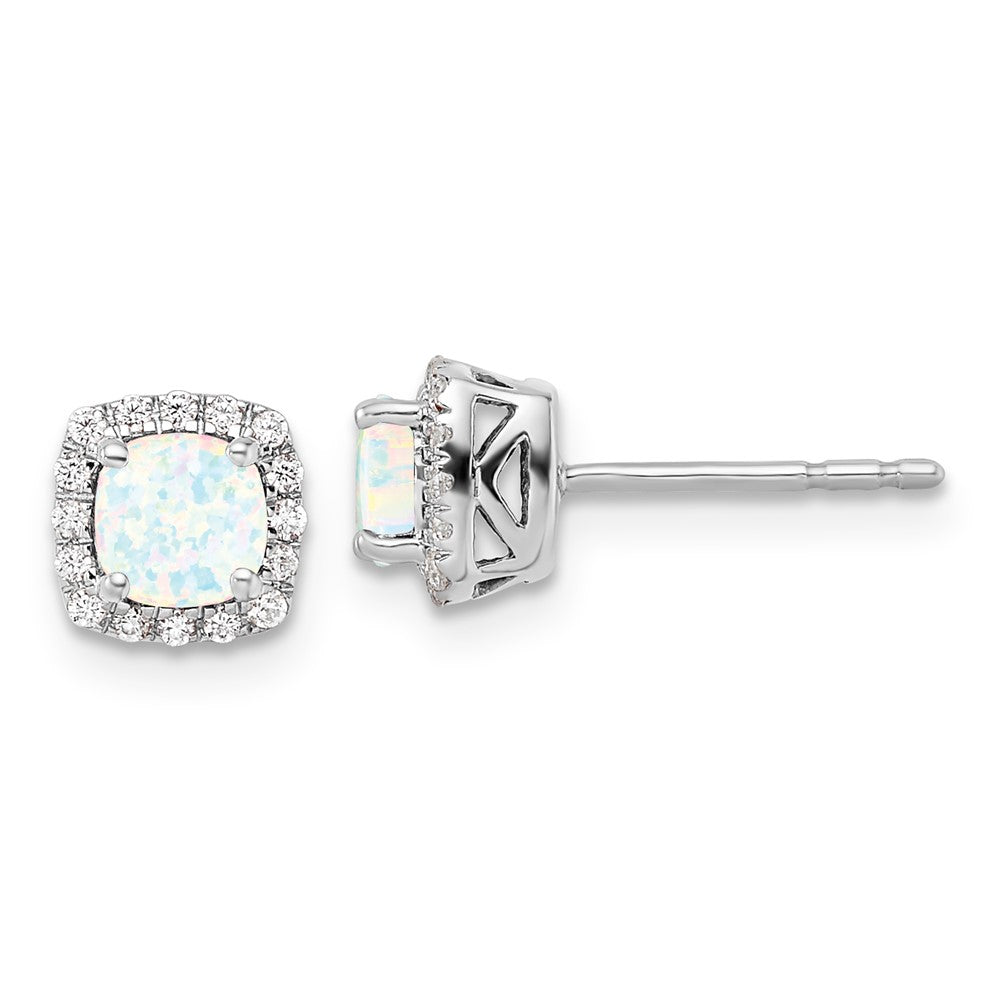SS Cushion Cabochon Created Opal and Diamond Earring