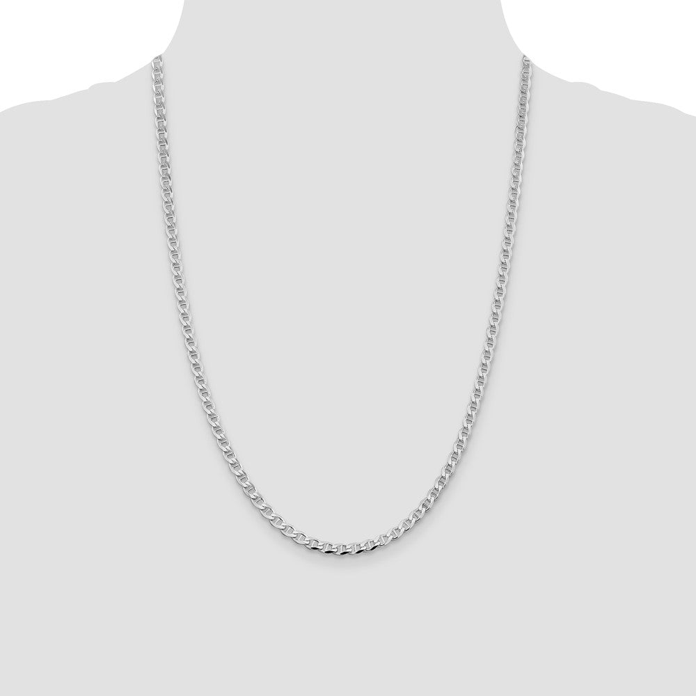 Sterling Silver Rhodium-plated 4.0mm D/C Flat Anchor Curb Chain 24 Inches