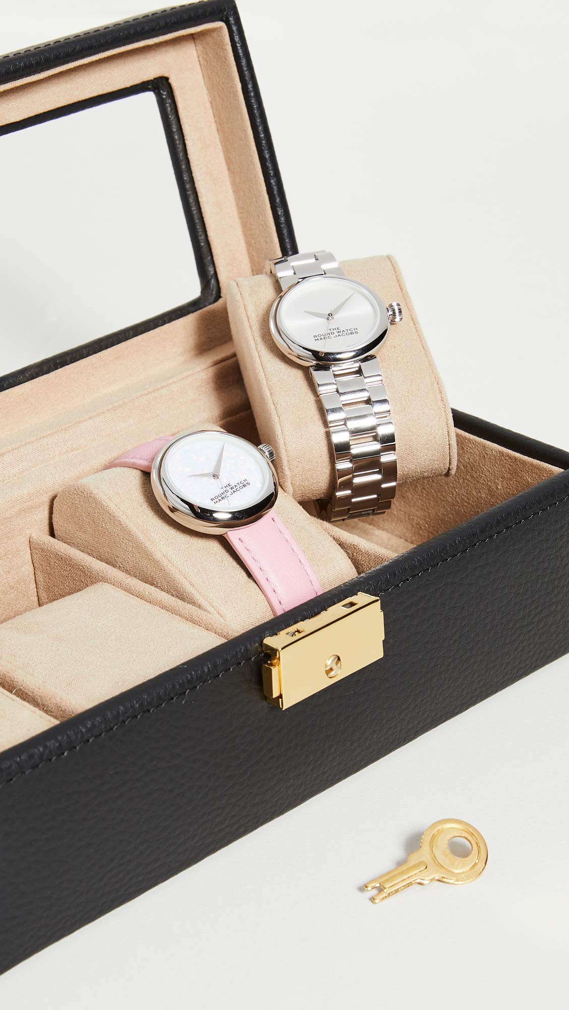 Black Leather Clear Lid 4-Watch Case GL6982