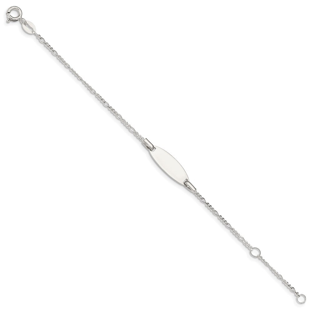 Sterling Silver Childrens 5in Plus 1in Ext ID Figaro Link Bracelet 5 inches