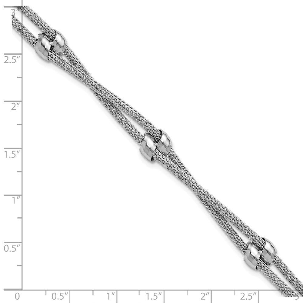 SS RH-plated Polished 2-strand Bead w/1in ext. Bracelet 8.5  inches