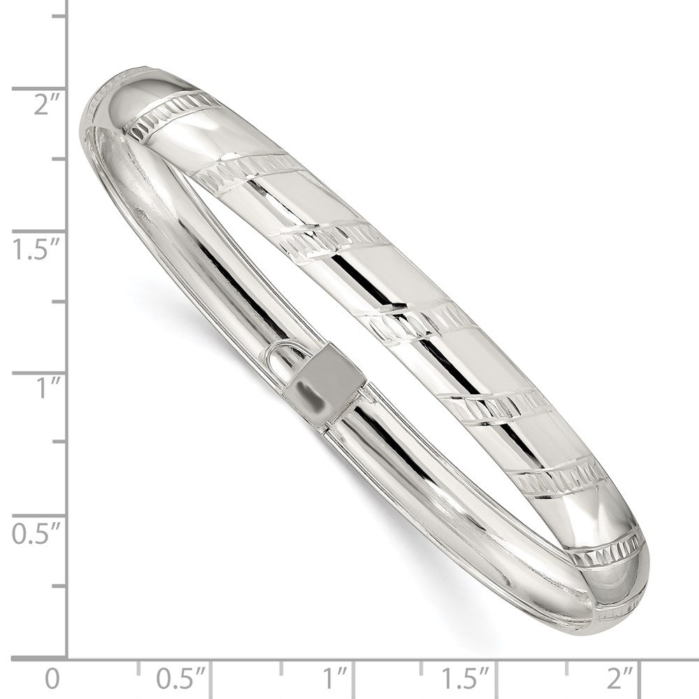 Sterling Silver 7mm Diamond-cut Flexible Bangle 6.5 inches