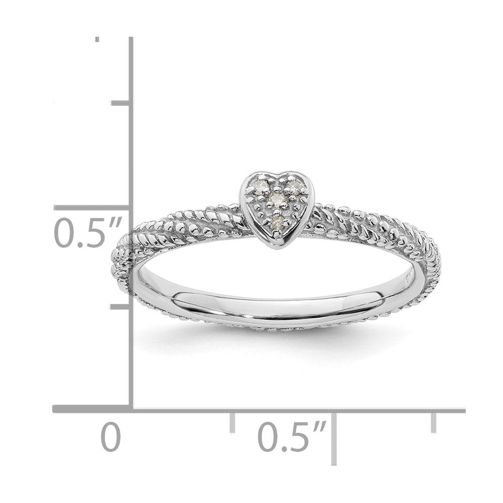 Sterling Silver Diamond Stackable Expressions Textured Heart Ring Size -9