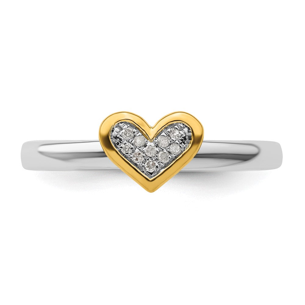 Sterling Silver Stackable Expressions Gold-plated Heart w/Diamond Ring Size -10