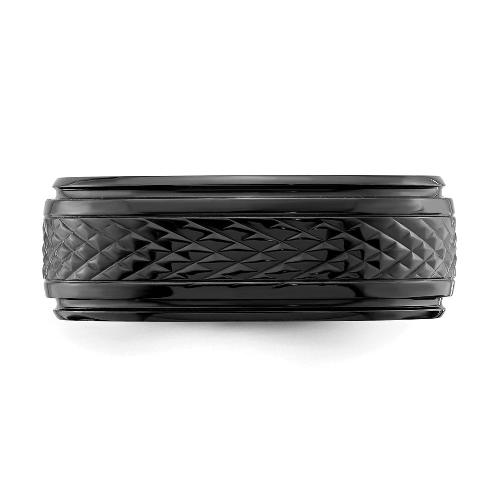 Black Zirconium Polished 8mm Ridged Edge Band Size - 9