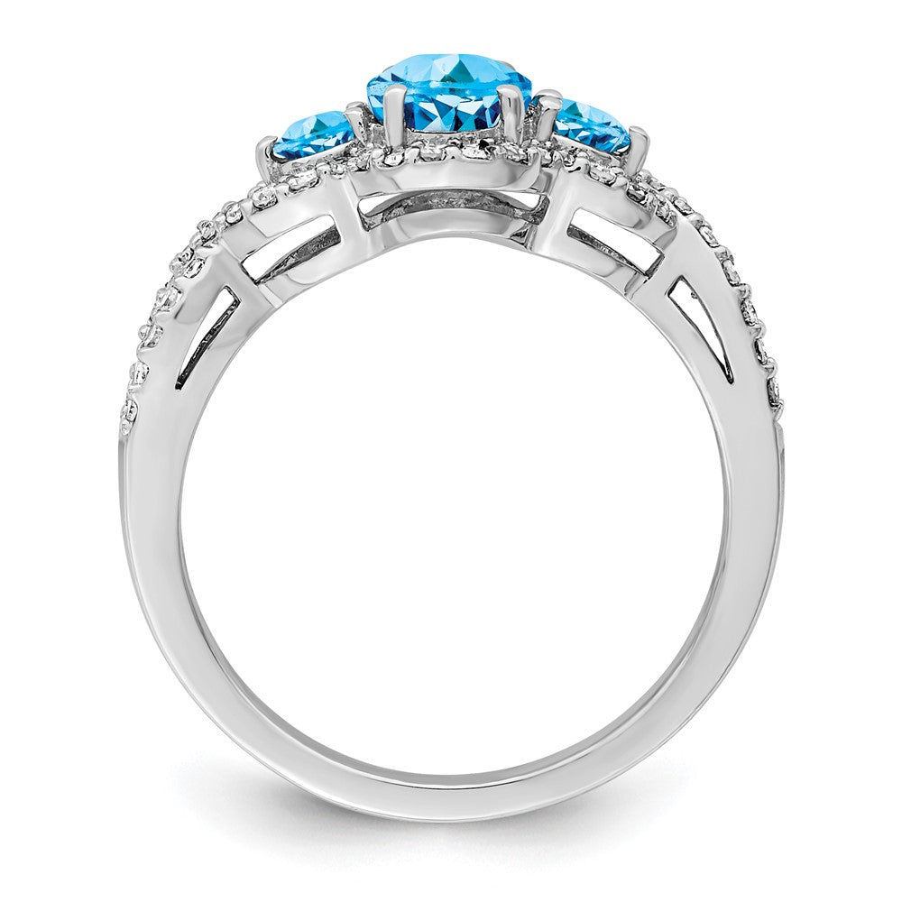 Sterling Silver Rhodium Oval Blue Topaz & Diam. Ring