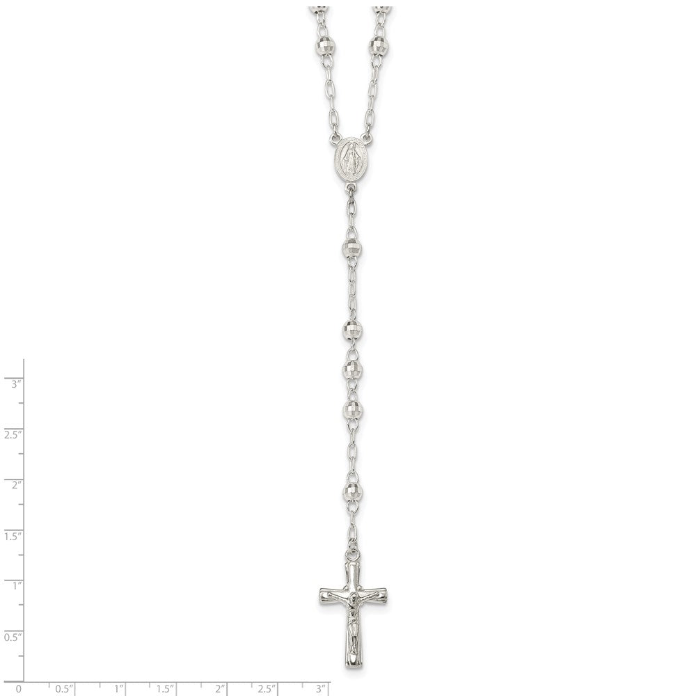 Sterling Silver Polished and Textured Bead Rosary 26 inch Necklace 26 Inches