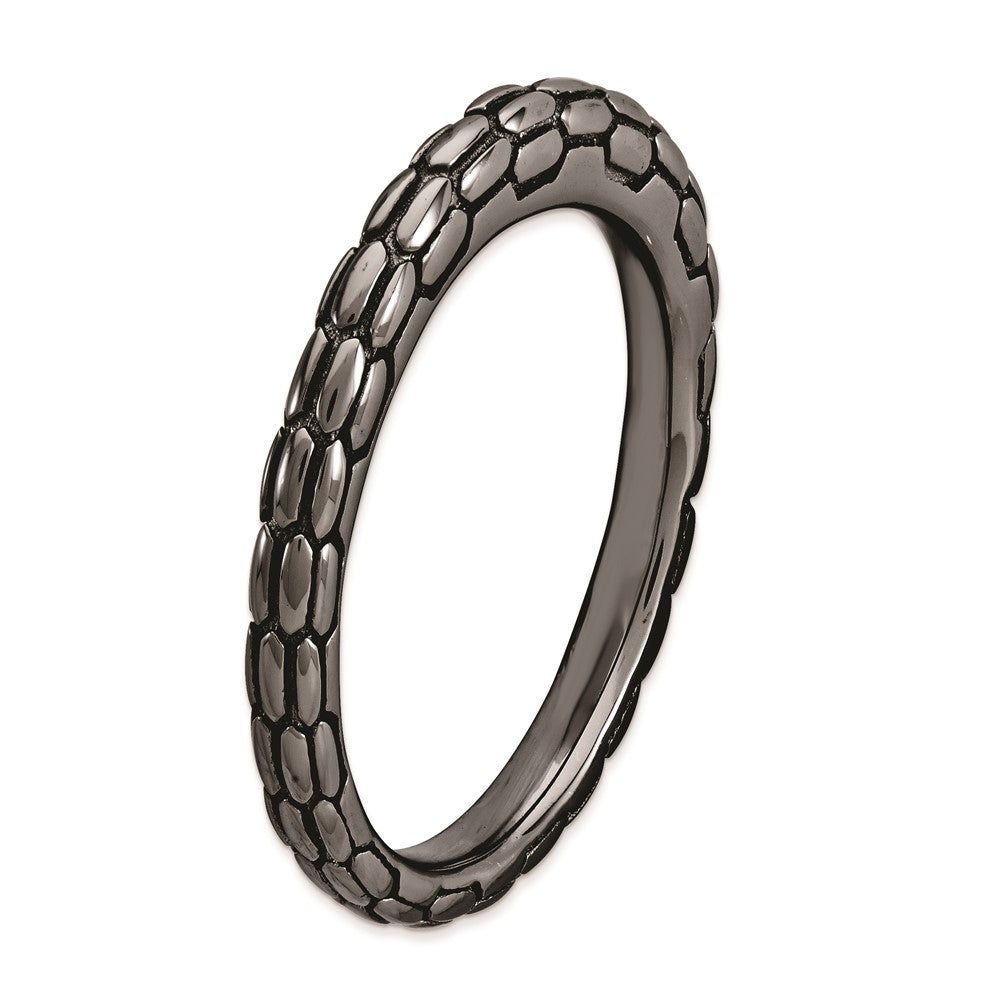 Sterling Silver Stackable Expressions Black-plated Domed Ring