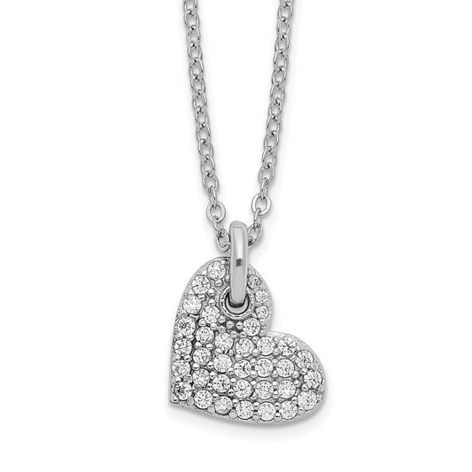 Sterling Silver Rhodium-plated Polished CZ Heart Necklace 18 Inches