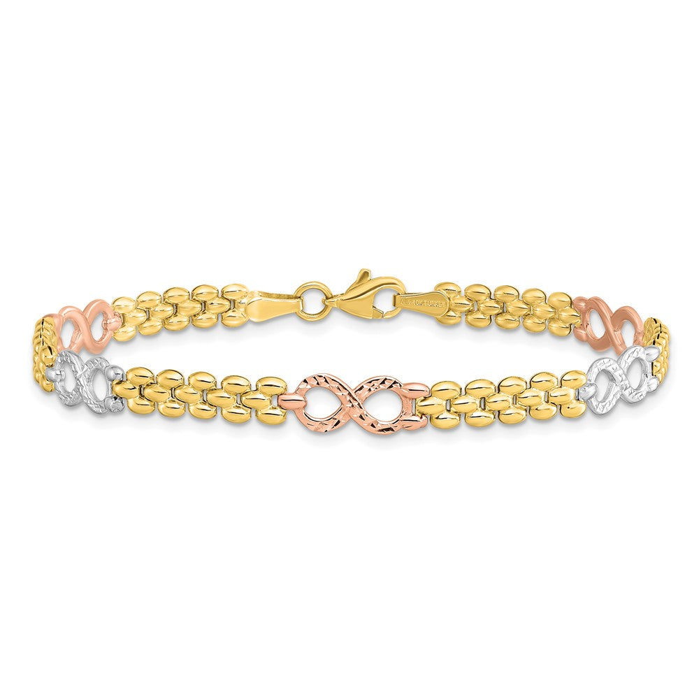 10K Tri-color Reversible Infinity Bracelet 7.5  inches