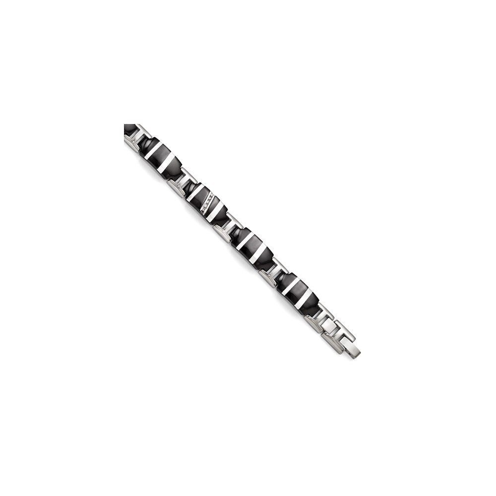 Edward Mirell Black Ti & Sterling Silver Polished .10ctw Dia Bracelet